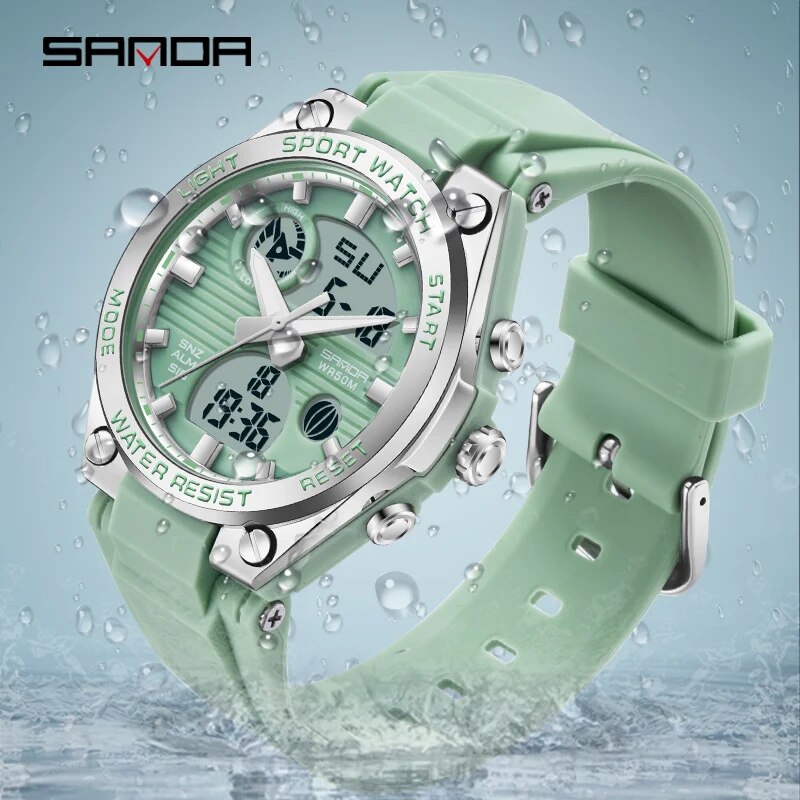 Solar Powered Watch - SANDA jam tangan Digital LED wanita,