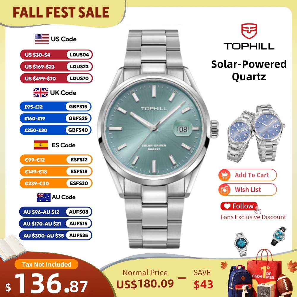 Solar Powered Watch - Jam Tangan Mewah TOPHILL Untuk Pria