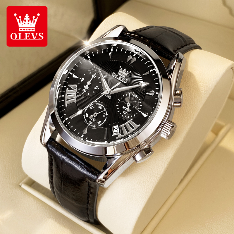 OLEVS jam tangan pria modis ka - Leather Watch Strap ulasan dan harga