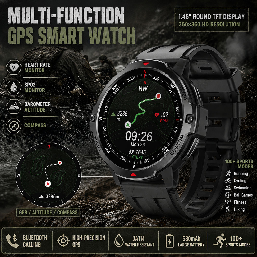 Jam Tangan Pintar GPS Militer  - Smartwatch Timex Watches For Men ulasan dan harga
